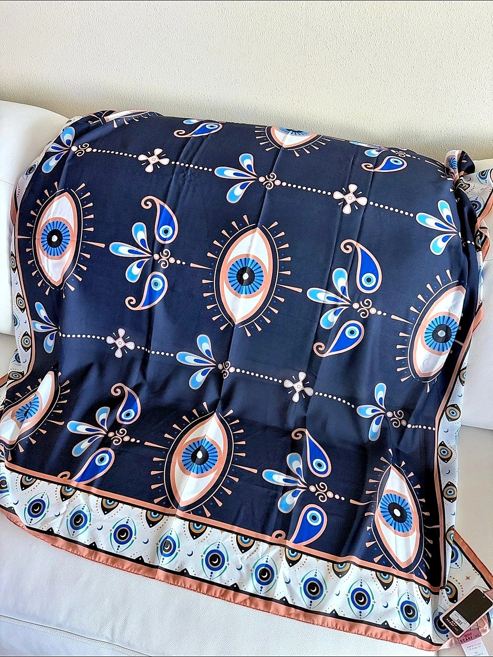 SCARF·ME Geometric Evil Eye Scarf Blue & White